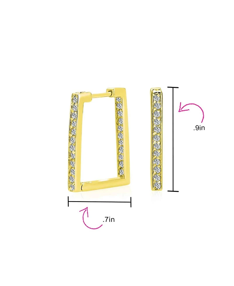 Bling Jewelry Geometric Rectangle Square Inside Out Channel Set Cz Large Hoop Earrings Of Cubic Zirconia Gold Plated Sterling Silver