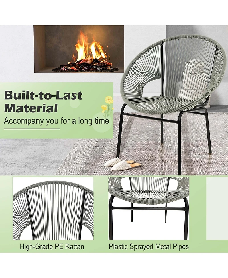 3PCS Patio Acapulco Furniture Bistro Set Plastic Rope Glass Table