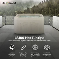 LifeSmart LS100 Sand 4 Person Plug and Play Square Hot Tub Spa with Black Cover