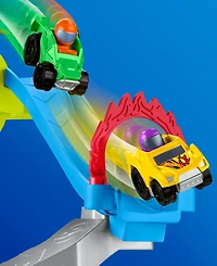 Little People Hot Wheels Spiral Stunt Speedway Playset with 2 Cars & Accessories