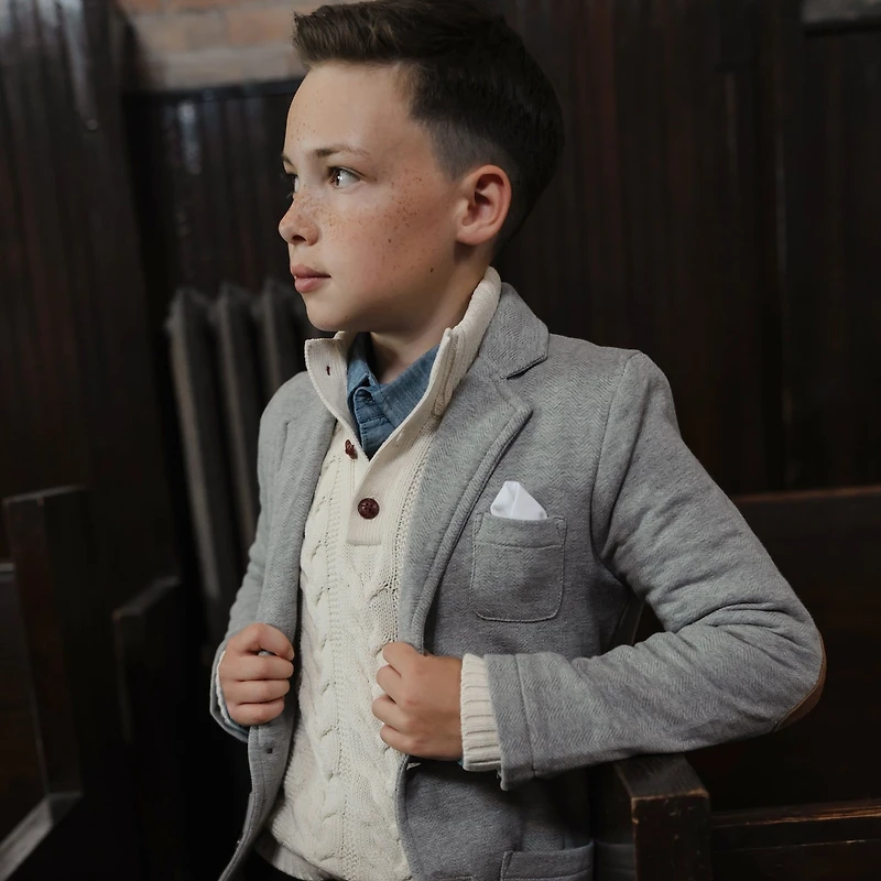 Hope & Henry Boys Organic Mock Neck Cable Sweater with Buttons
