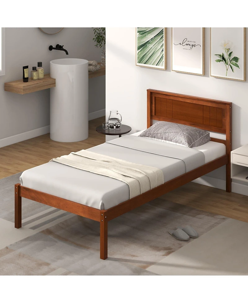 Sugift Twin Size Bed Frame with Wooden Headboard and Slat Support