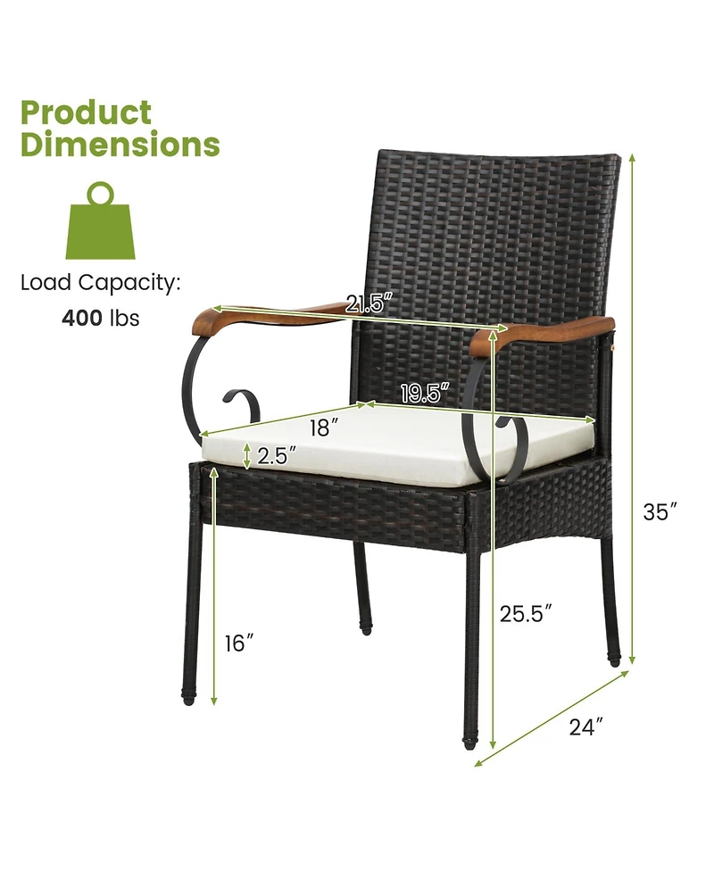 Skonyon Set of 2 Outdoor Pe Wicker Chair with Acacia Wood Armrests