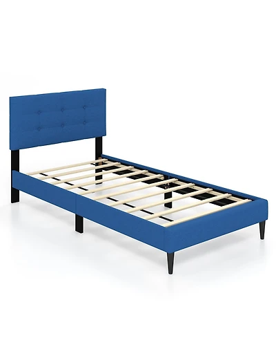 Sugift Twin Upholstered Platform Bed with Button Tufted Linen Fabric Headboard