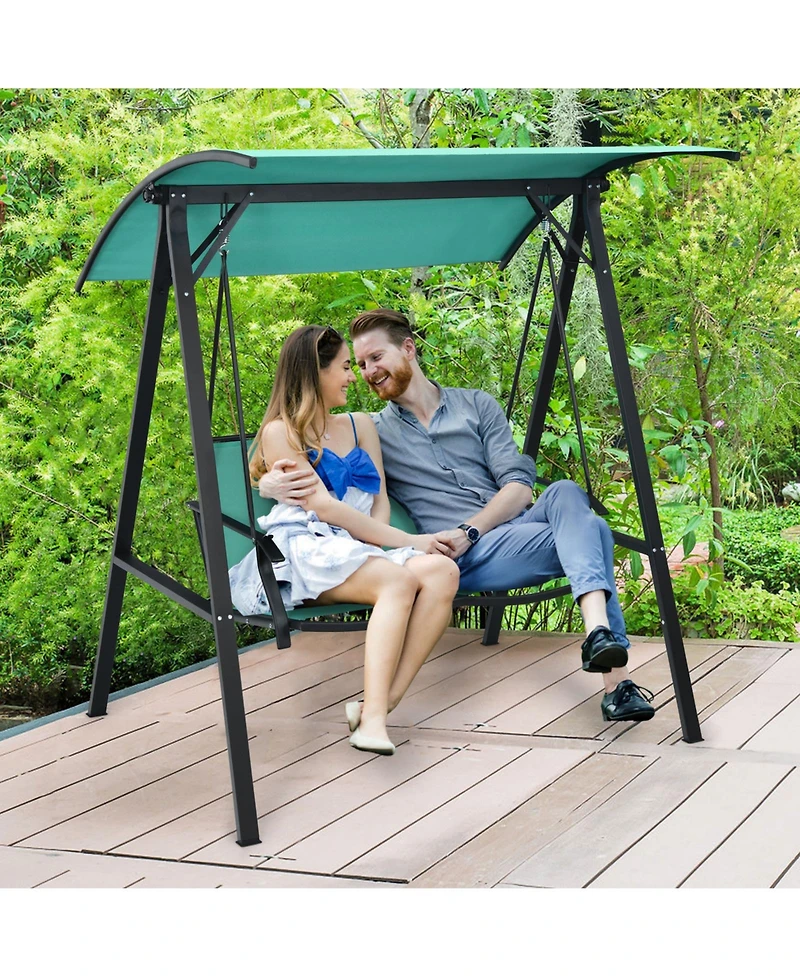 2 Person Patio Swing with Weather Resistant Glider and Adjustable Canopy