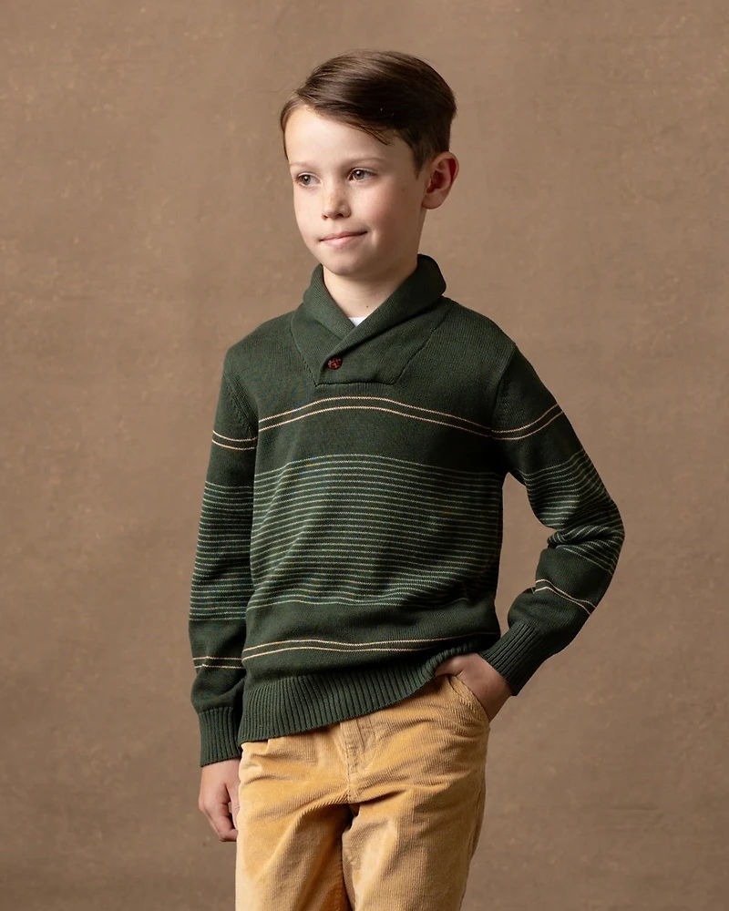 Hope & Henry Baby Boys Organic Long Sleeve Striped Shawl Collar Sweater