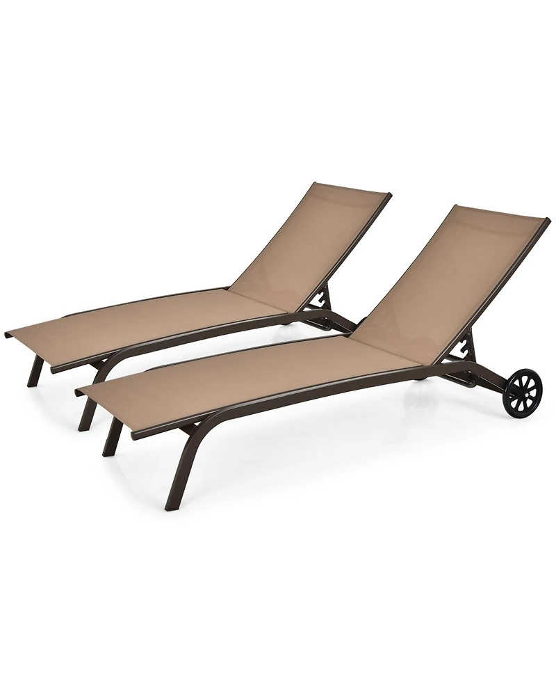 Skonyon 6-Poisition Adjustable Outdoor Chaise Recliner with Wheels