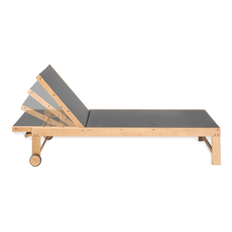Jonathan Y Trabuco Coastal Modern Acacia Wood Mesh 3-Position Outdoor Chaise Lounge Set with Side Table, Dark Gray/Teak Brown