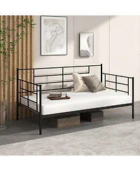 Sugift Twin Size Metal Daybed Sofa Bed Frame with Armrests and Backrest