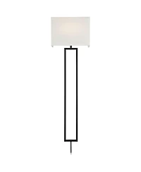 Possini Euro Design Portico Modern Wall Lamp Black Plug-in 11" Light Fixture Led White Linen Rectangular Shade for Bedroom Reading Living Room Ho