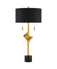 Possini Euro Design Athena Modern Buffet Table Lamp 35 1/2" Tall Sculptural Gold Leaf Black Drum Shade Bedroom Living Room Bedside Nightstand Off