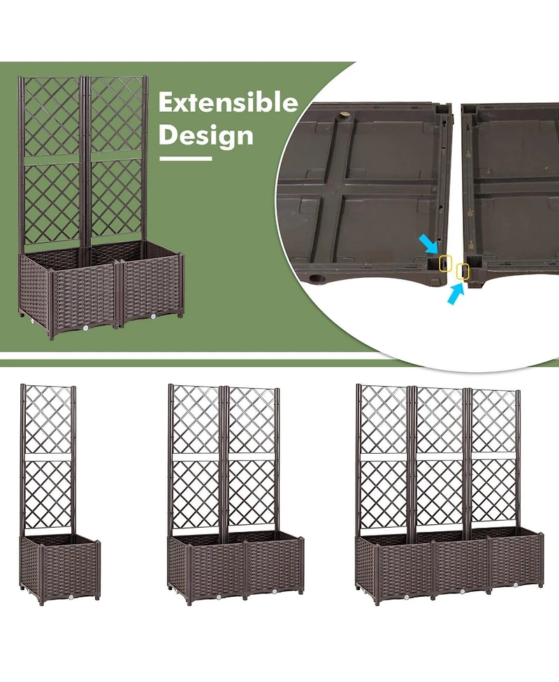 Givimo Pe Rattan Raised Garden Bed with Trellis Planter Box for Climbing Plants