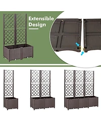 Givimo Pe Rattan Raised Garden Bed with Trellis Planter Box for Climbing Plants