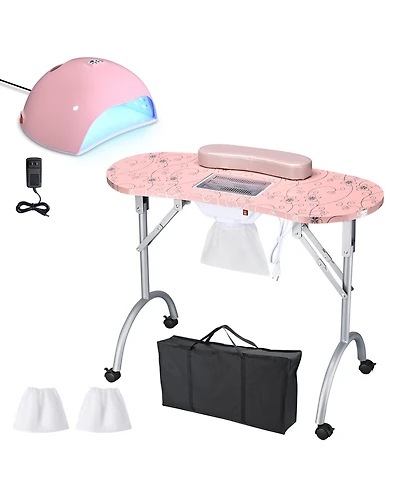Byootique Manicure Nail Table w/ Uv Led Nail Lamp 135W Portable Folding Nail Technician Desk with Built-in Dust Collector & Carry Bag for Nail Tech Be