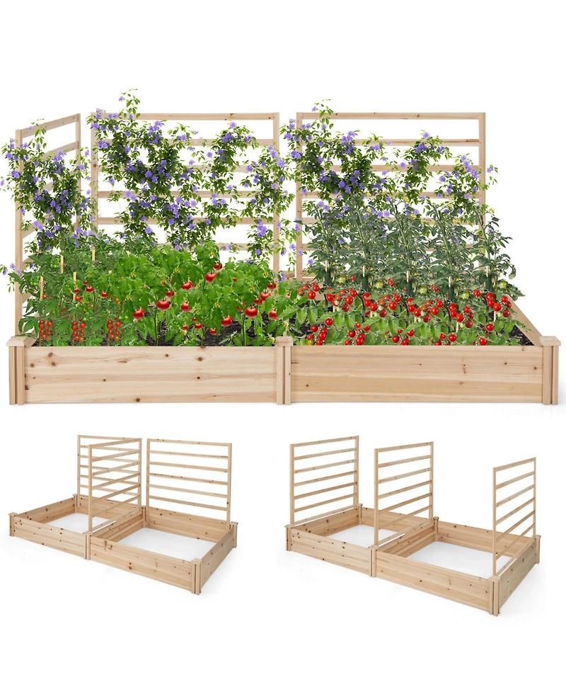 Givimo Raised Garden Bed with 2 Planter Boxes and 3 Trellis-Natural