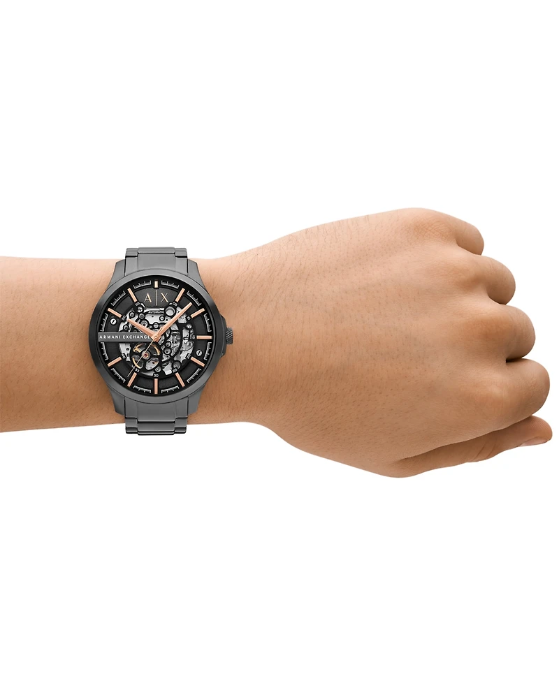A|X Armani Exchange Men's Automatic Three-Hand Gunmetal Stainless Steel Watch 46MM
