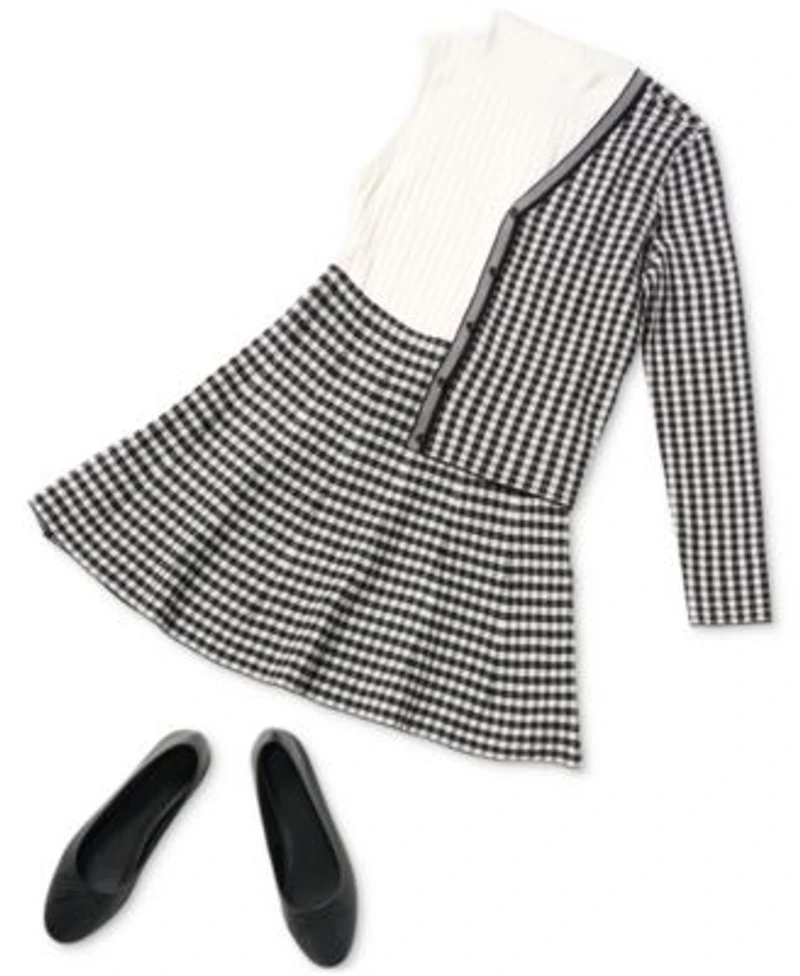 Cece Womens Gingham Cardigan Mock Neck Knit Top Mini Skirt