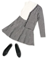 Cece Womens Gingham Cardigan Mock Neck Knit Top Mini Skirt