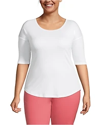 Lands' End Plus Size Supima Micro Modal Elbow Sleeve Balletneck Curved Hem Top