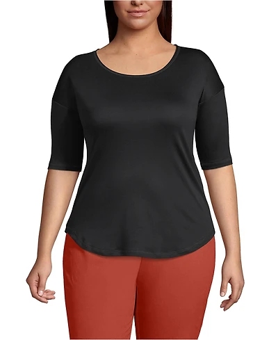 Lands' End Plus Supima Micro Modal Elbow Sleeve Balletneck Curved Hem Top