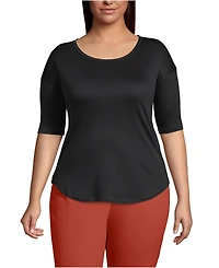 Lands' End Plus Supima Micro Modal Elbow Sleeve Balletneck Curved Hem Top