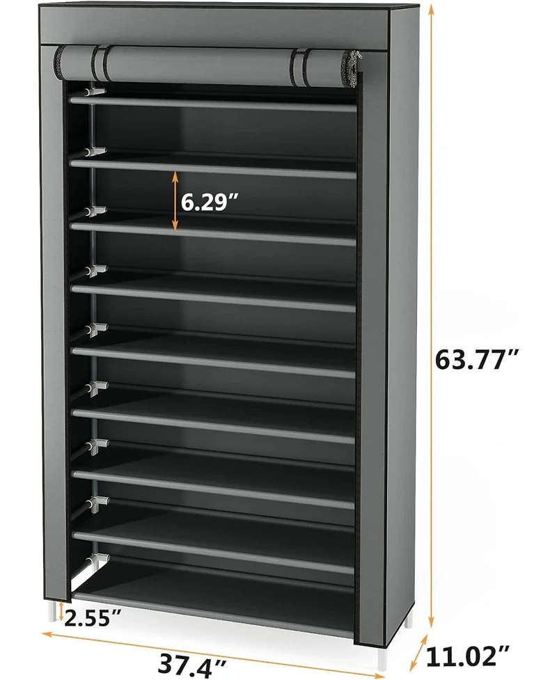 Tribesigns 10 Tier Shoes Rack with Cover, Shoes Racks Organizer for Closet, 50 Pair Large Shoe Stand, Non-Woven Shoe Storage Cabinet (Grey)