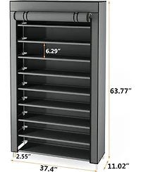 Tribesigns 10 Tier Shoes Rack with Cover, Shoes Racks Organizer for Closet, 50 Pair Large Shoe Stand, Non-Woven Shoe Storage Cabinet (Grey)