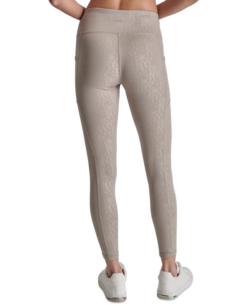 Dkny Women's Active Embossed Interlock High-Waist 7/8 Fitness Tights