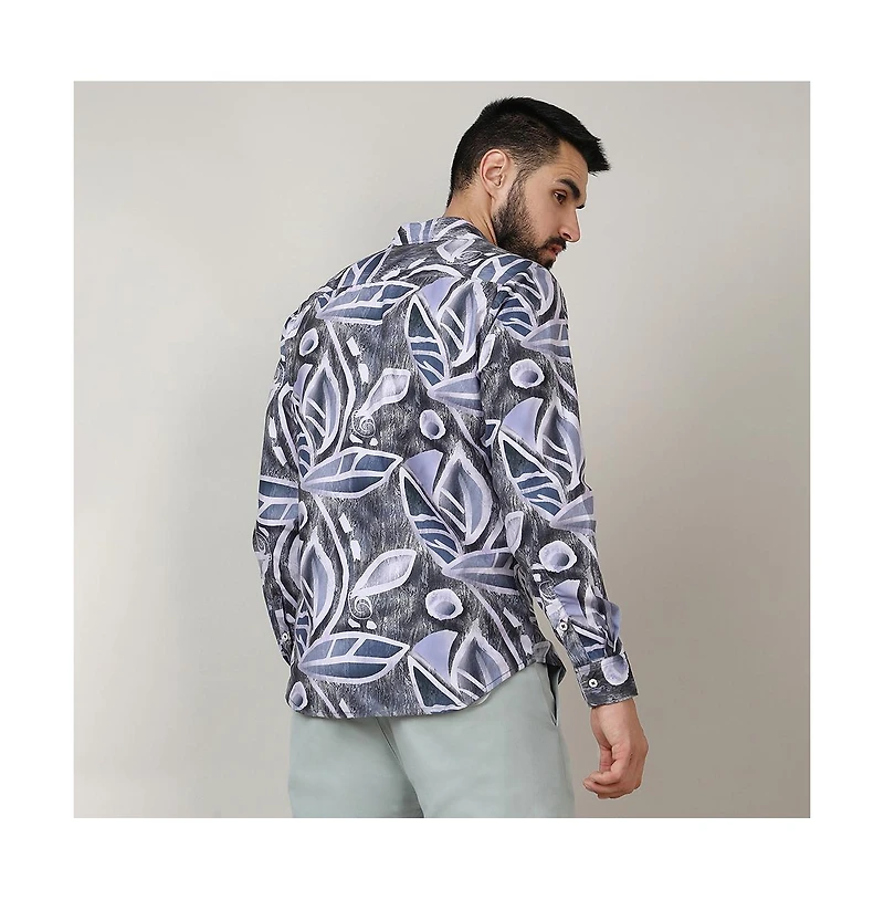 Men's Charcoal Grey & Prussian Blue Marble Foliage Shirt
