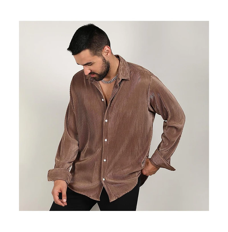 Men's Mocha Brown Pleat-Creased Shirt