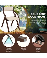 Sugift Set of 2 Wooden Folding Dining Chair with Linen Fabric Padded Seat and Backrest