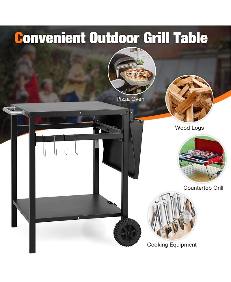 Givimo Movable Outdoor Grill Cart with Folding Tabletop and Hooks