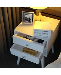 Sugift Mid-Century Wooden Multipurpose End Table with 2 Storage Drawers