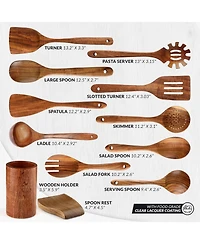 Zulay Kitchen 12-Piece Teak Wooden Utensils for Cooking - Natural Teak Utensil Set