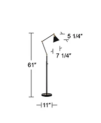 360 Lighting Wray Mid Century Modern Pharmacy Floor Lamp 61" Tall Flat Black Warm Brass Adjustable Swivel Head for Living Room Reading Bedroom Ho