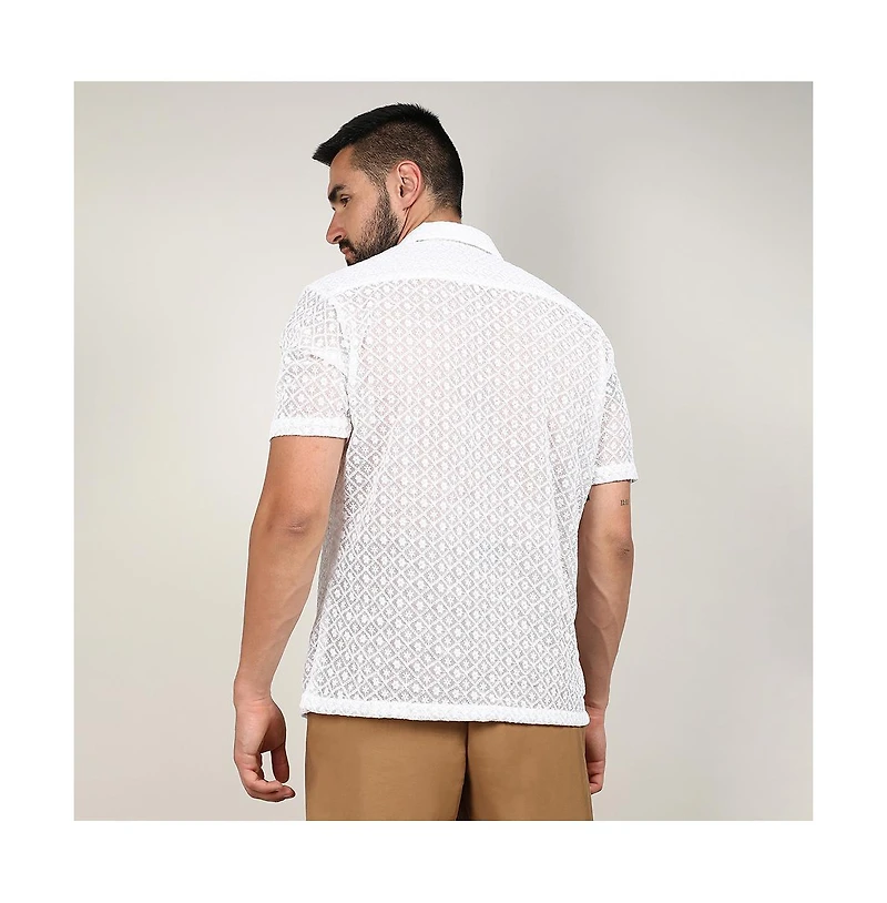Men's Chalk White Floral Embroidered Shirt