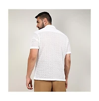 Men's Chalk White Floral Embroidered Shirt