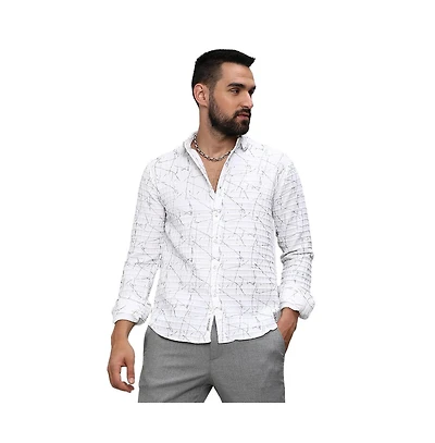 Men's Chalk White Holographic Veined Textured Shirt
