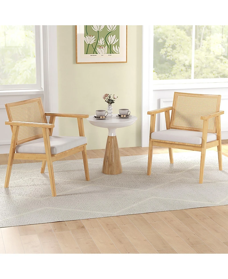 Mid Century Modern Accent Chairs Set of 2 with Breathable Rattan Back