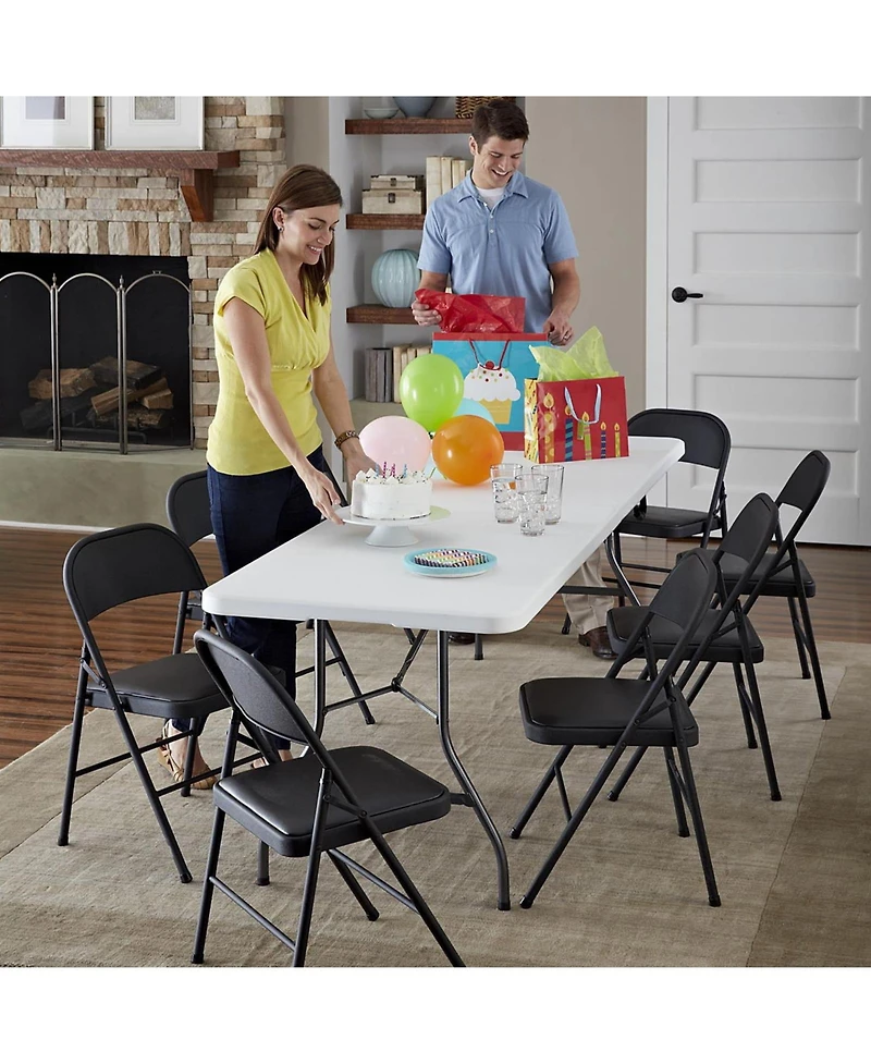 Sugift Outdoor/Indoor Black Vinyl Padded Folding Dining Chair (Set of 4)