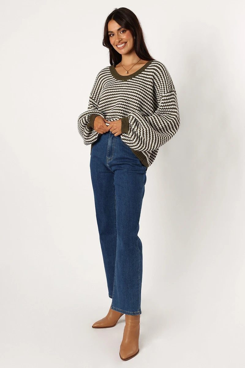 Petal and Pup Women's Becca Crewneck Waffle Stitch Stripe Knit Sweater