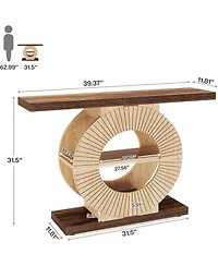 Tribesigns Entryway Table with Storage, Wood Console Table, 39.3-Inch Sofa Table Small Accent Hallway Table with Shelves and Circle Base