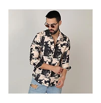 Campus Sutra Men's Beige & Black Paint Strokes Shirt