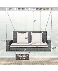 Sugift 2-Person Patio Pe Wicker Hanging Porch Swing Bench Chair Cushion 800 Pounds