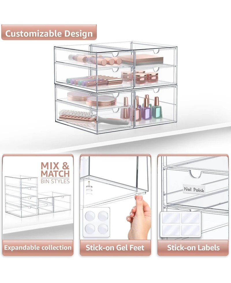 Sorbus 7 Drawers Acrylic Organizer for Makeup, Organization and Storage, Art Supplies, Jewelry, Stationary - 2 Pcs Clear Stackable Storage Drawers