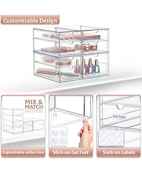 Sorbus 7 Drawers Acrylic Organizer for Makeup, Organization and Storage, Art Supplies, Jewelry, Stationary - 2 Pcs Clear Stackable Storage Drawers