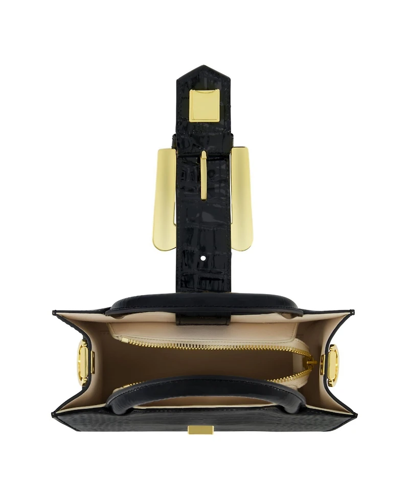 Crocodile Embossed Leather Gold Buckle Tote Bag