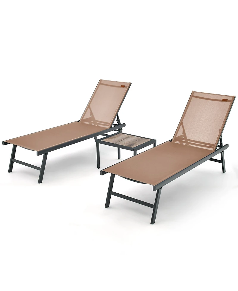 Skonyon 3 Pieces Patio Chaise Lounge Chair and Table Set for Poolside Yard
