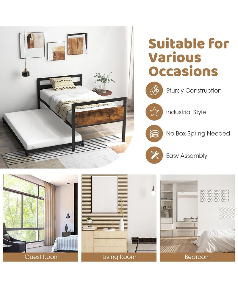 Sugift Twin Metal Daybed with Trundle Lockable Wheels