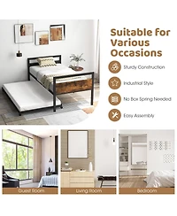 Sugift Twin Metal Daybed with Trundle Lockable Wheels